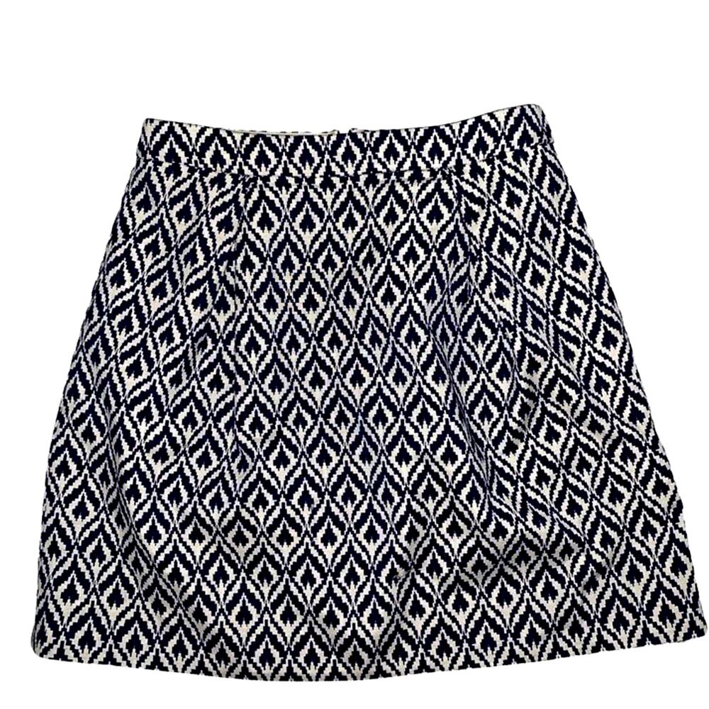 J.Crew Navy Blue Ikat Diamond Mini Skirt Size 0‎ E6638 Geometric A-Line Cotton